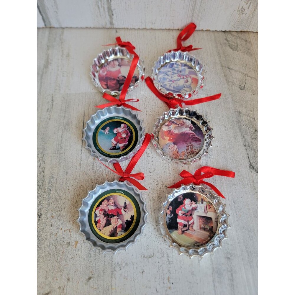 Trim a tree coke bottle caps coca cola Santa Claus‎ ornament Xmas vintage set